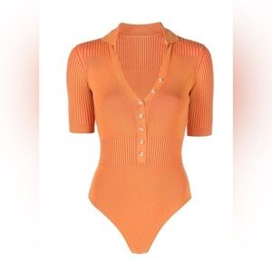 ✨Jacquemus Orange / Pink Ribbed Button-Up Bodysuit